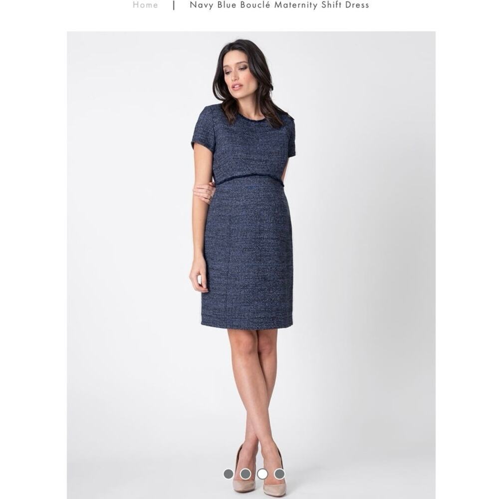 Seraphine Navy Bouclé maternity shift dress